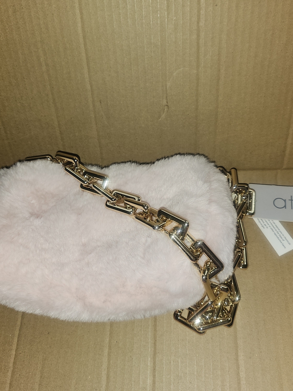 Feminine Pink Faux Fur Mini Bag with Gold Chain Strap